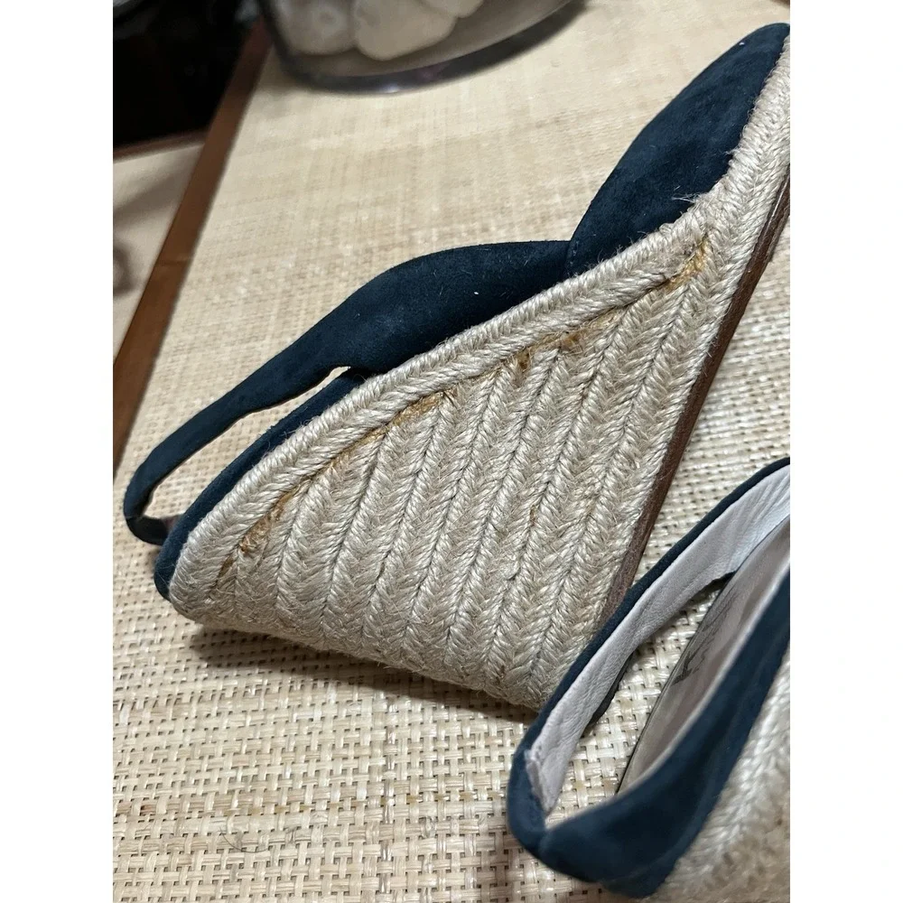 Michael Kors‎ Blue Suede Leather 7.5 Peep Toe Sling Back Wedge Espadrille Heels